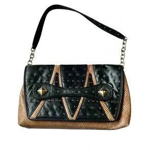 Temperley London Leather Handbag Clutch‎ Bag Beige Studded Snakeskin Effect